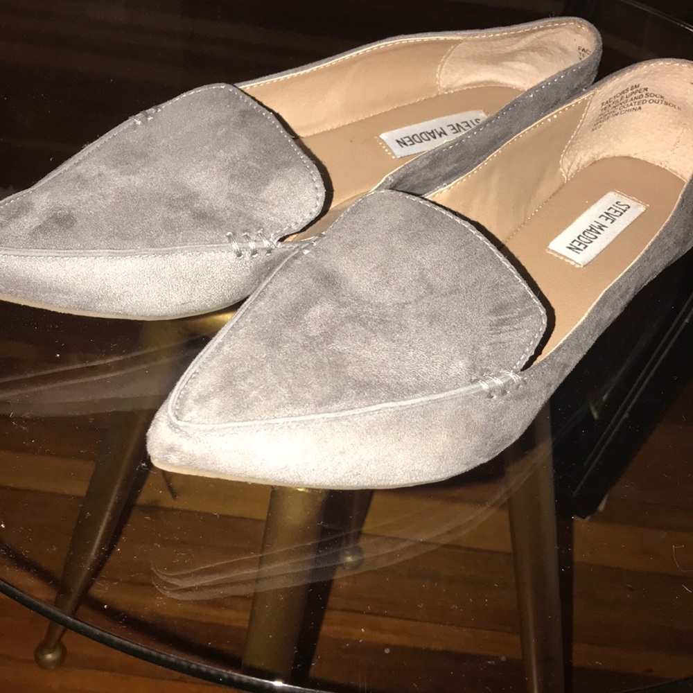 Grey suede flats